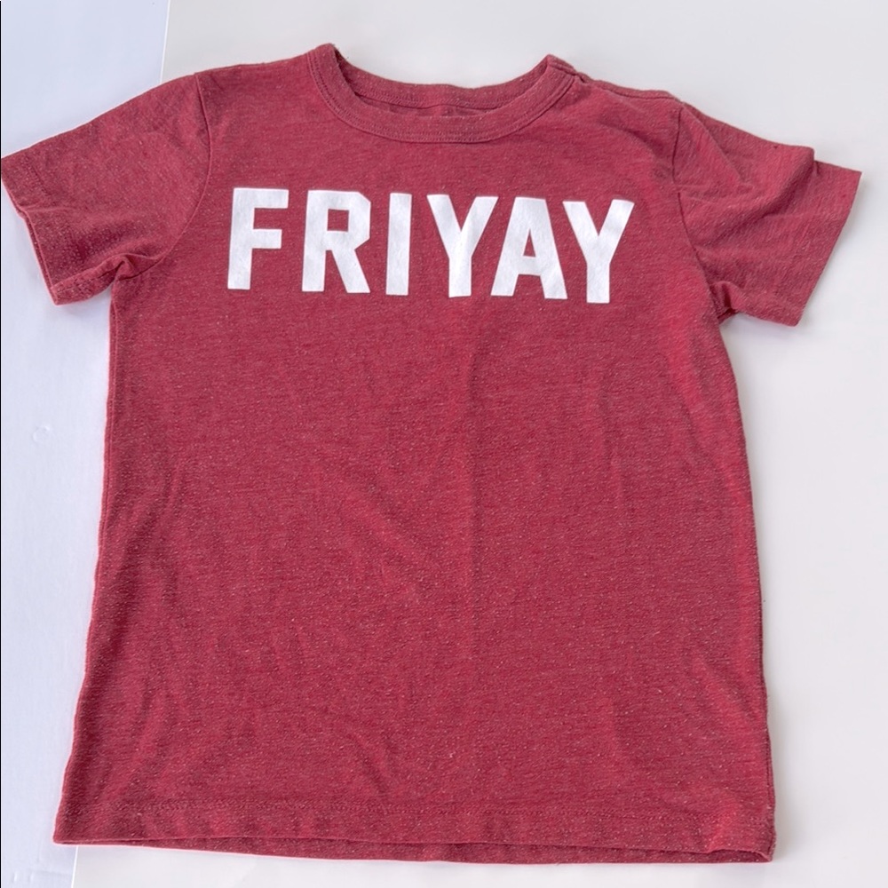 Crewcuts Red Short Sleeve Tee with 'FRIYAY' Print 6/7
